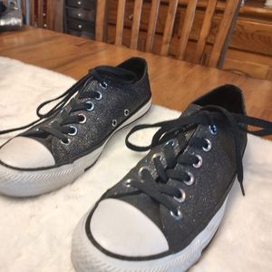 Women's converse lowtop sparkly with rainbow titanium around shoelaces